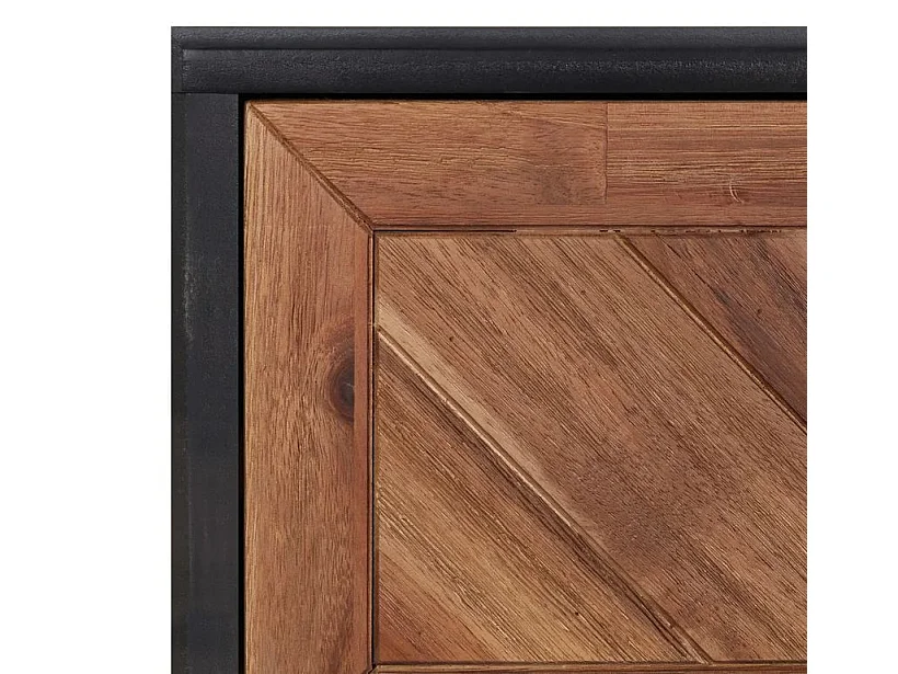 Table basse 2 tiroirs acacia massif foncé et noir Alty 90cm