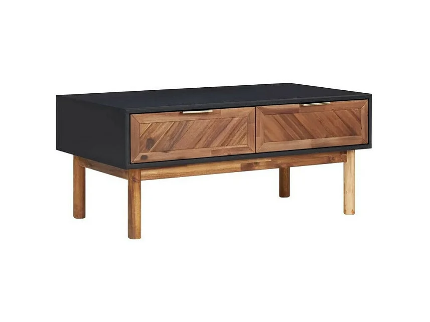Table basse 2 tiroirs acacia massif foncé et noir Alty 90cm