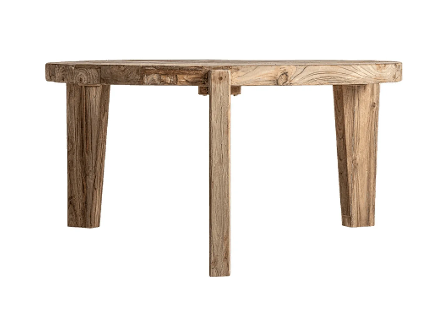 Table basse ronde bois massif naturel vieilli style colonial Rubha 107cm