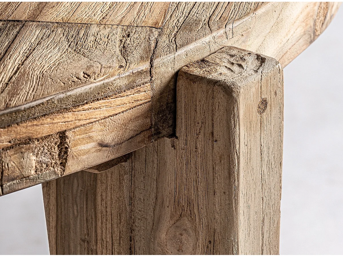 Mesa de centro redonda madera maciza natural estilo colonial envejecido Rubha 107 cm