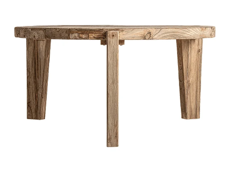 Table basse ronde bois massif naturel vieilli style colonial Rubha 107cm