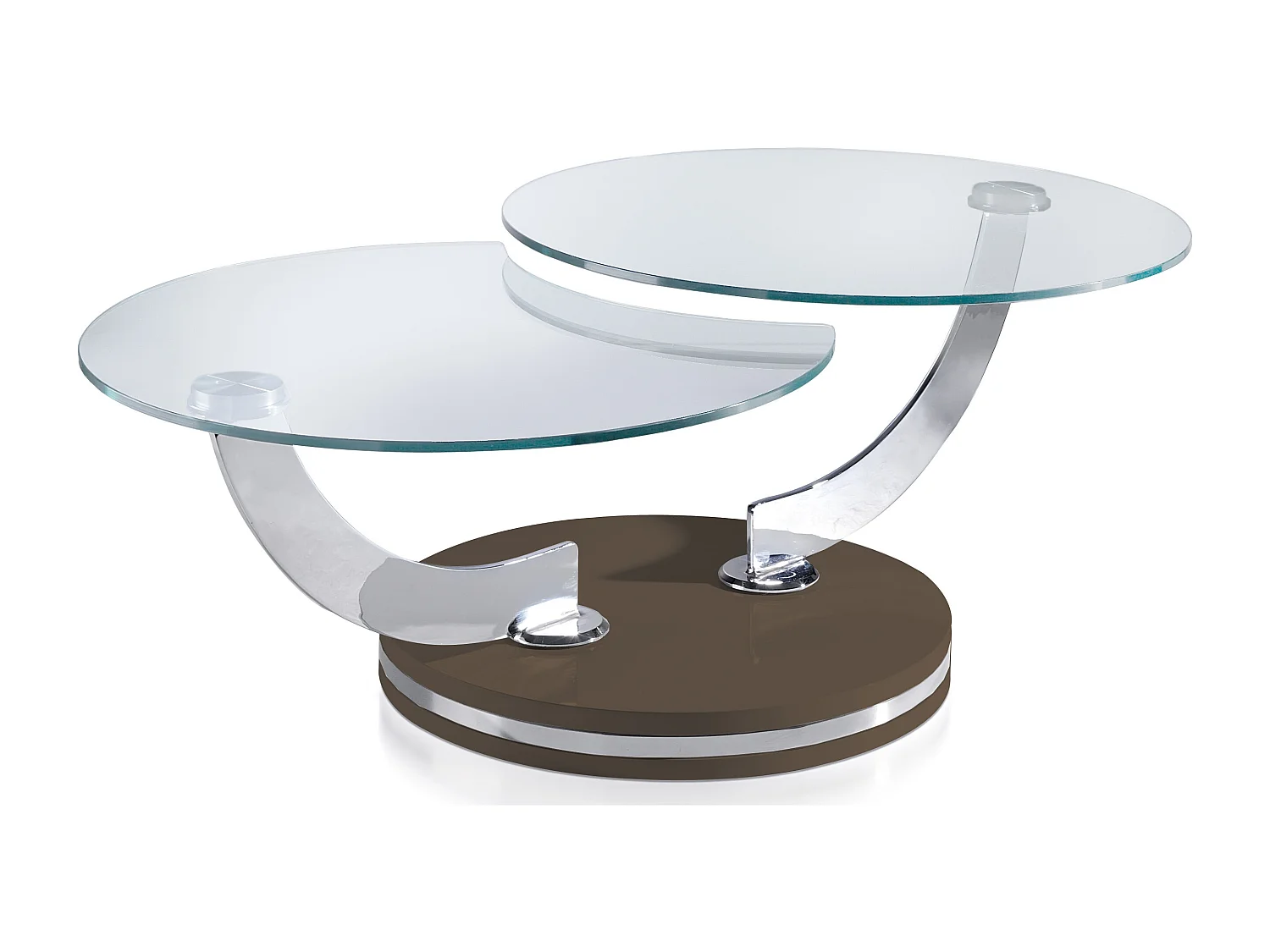 Table basse laquée marron articulée avec mécanisme pivotant synchronisé Modena