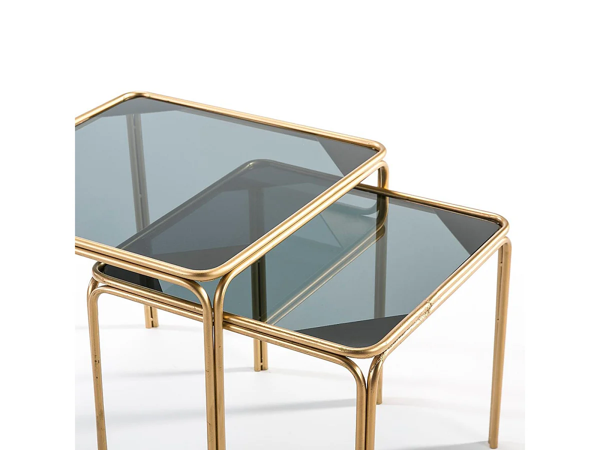 Table d'appoint carrée verre fumé et métal doré Diras - Lot de 2