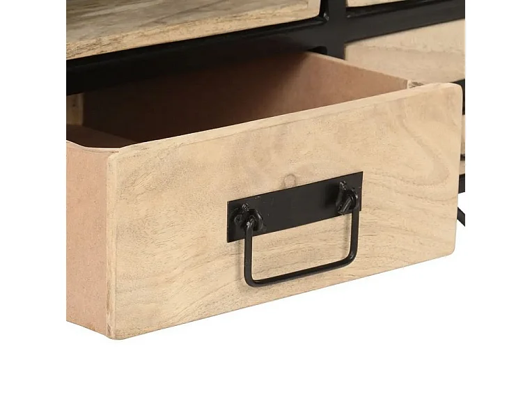 Table basse 5 tiroirs métal noir et manguier massif Wazia