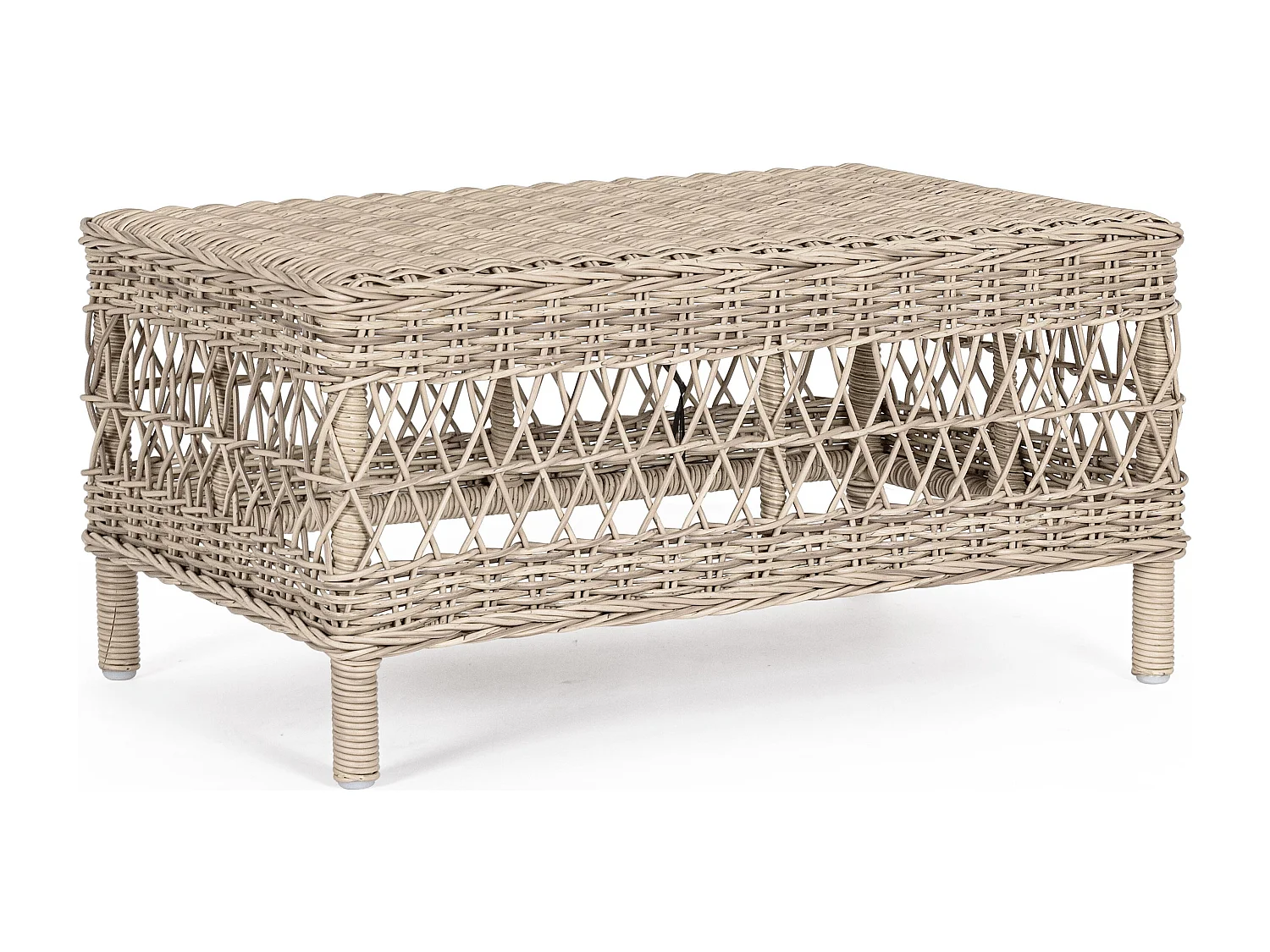 Guliver beige gevlochten tuinsalontafel van synthetische vezels 80 cm