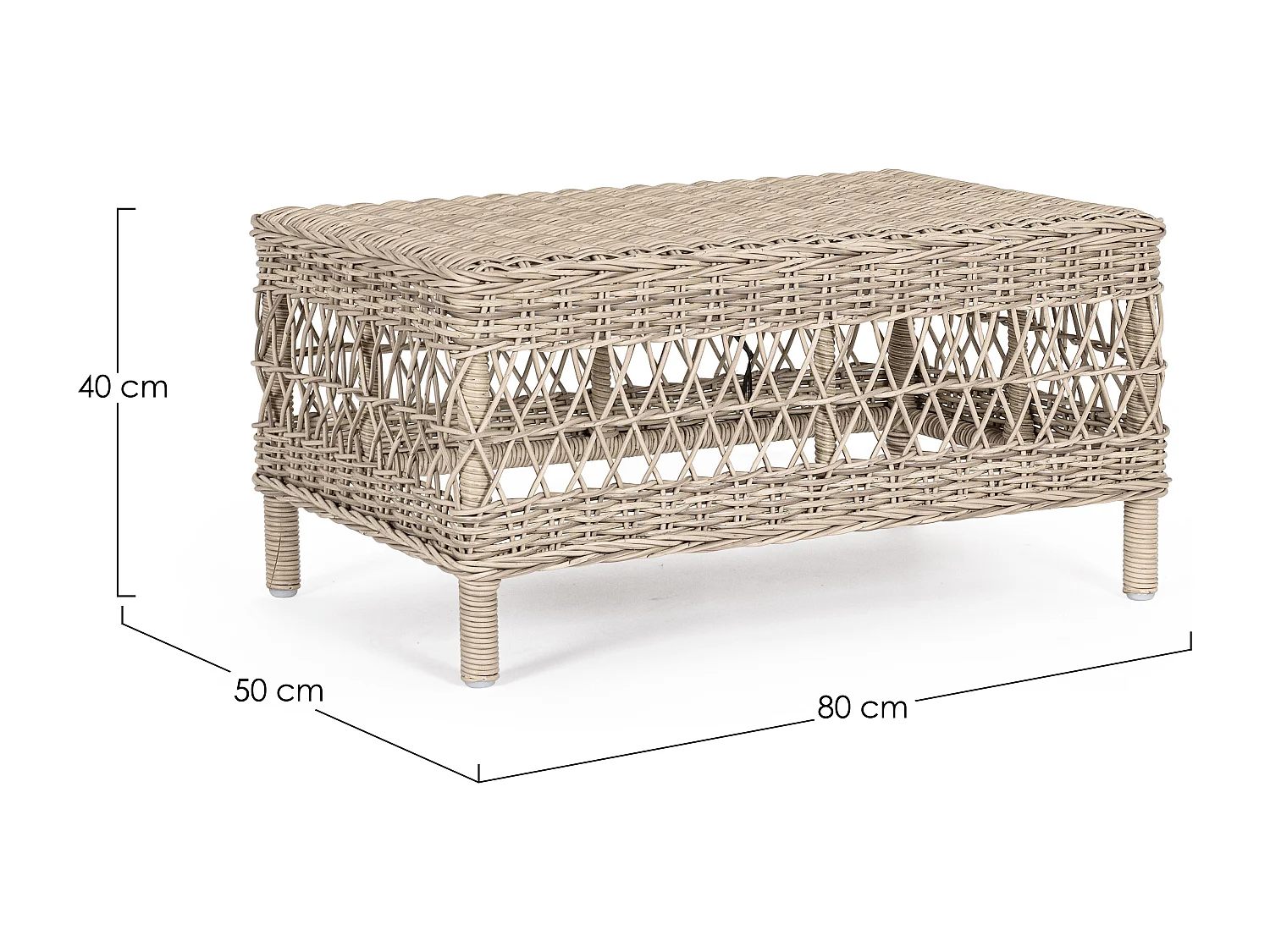 Table basse de jardin tressages fibres synthétiques beige Guliver 80cm