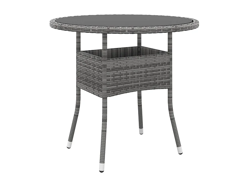 Table de jardin Ø80x75 Verre trempé-résine tressée Gris