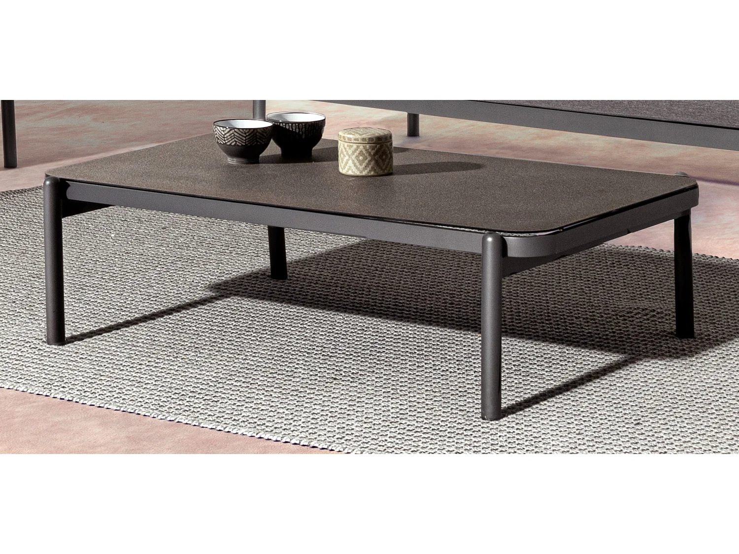 Table basse de jardin verre trempé et aluminium Jim L 120cm