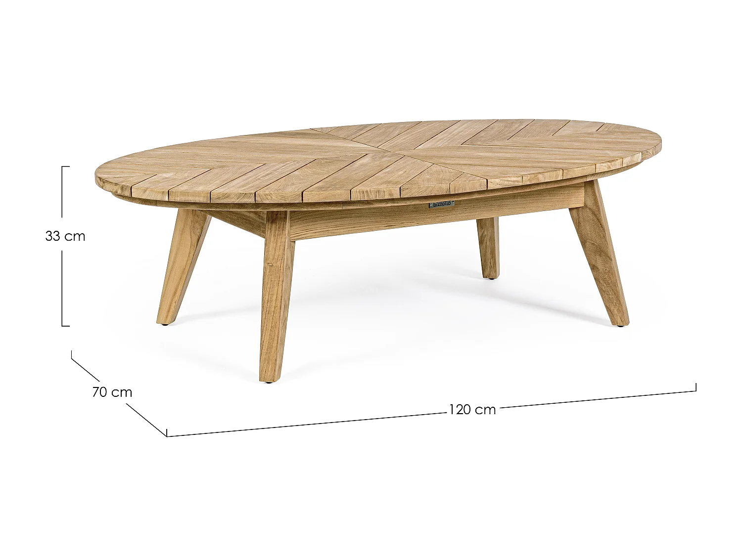 Séla ovale tuinsalontafel van natuurlijk hout L 120 cm