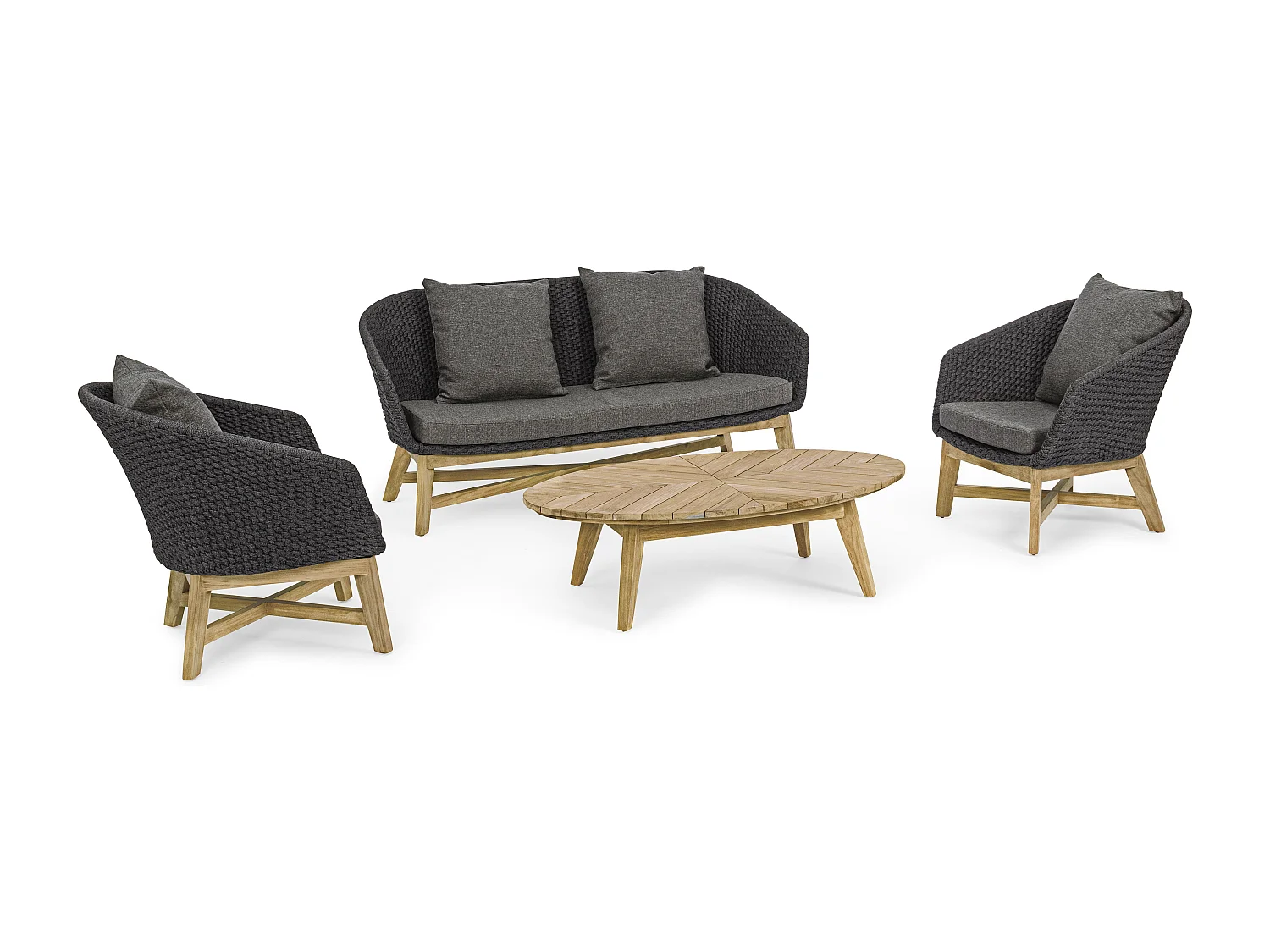 Séla ovale tuinsalontafel van natuurlijk hout L 120 cm