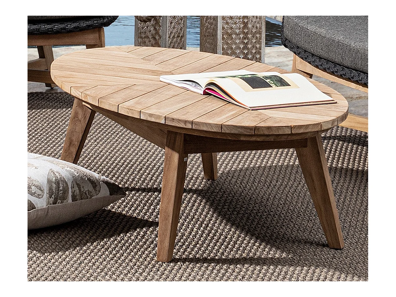 Table basse de jardin ovale en bois naturel Séla L 120cm