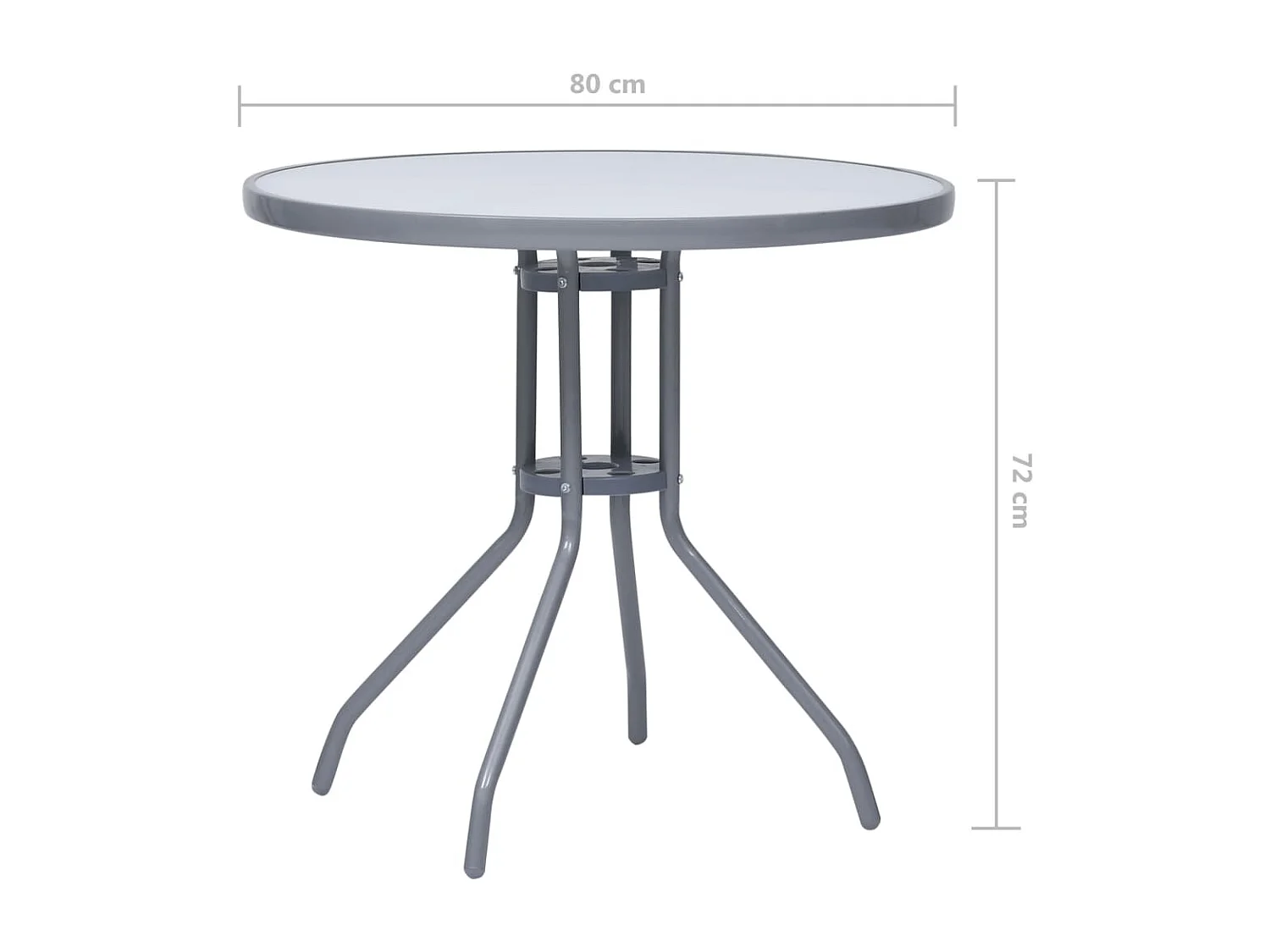 Table de jardin Gris clair 80cm Acier et verre