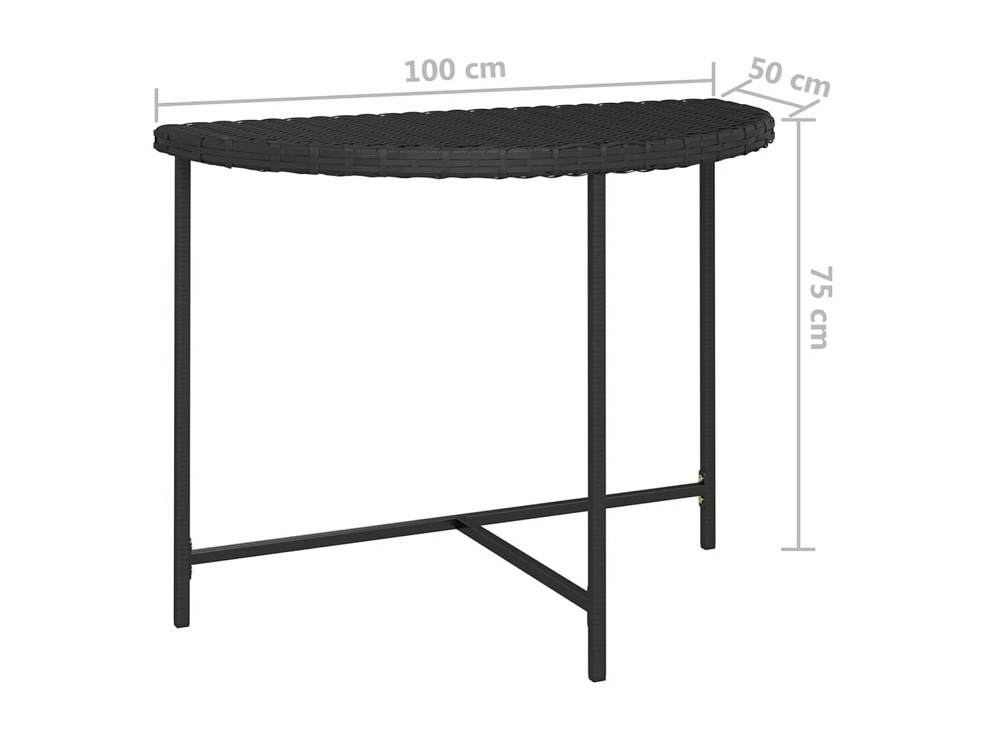 Table de jardin Noir 100x50x75 Résine tressée