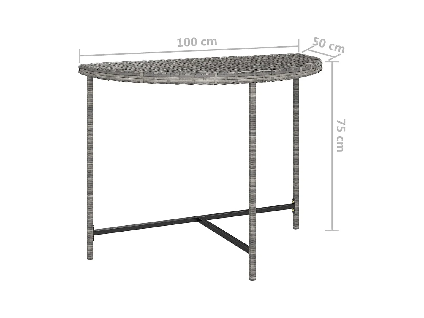 Tuintafel 100x50x75 cm poly rattan grijs