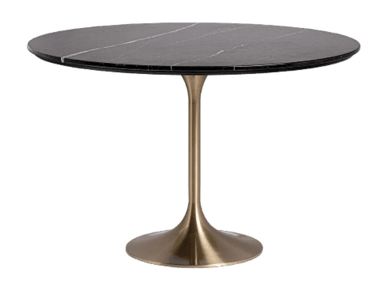 Table à manger ronde céramique et pied acier doré style art déco Korne-Couleur Noir-Diamètre 120 cm
