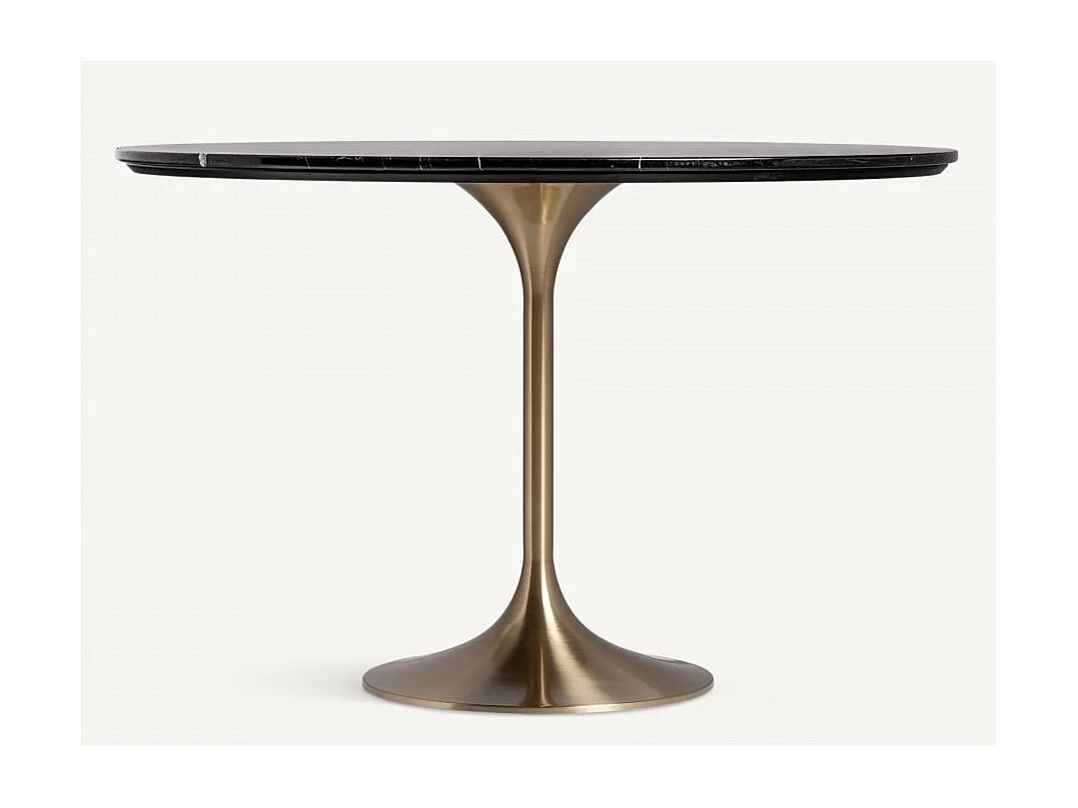 Table à manger ronde céramique et pied acier doré style art déco Korne-Couleur Noir-Diamètre 120 cm