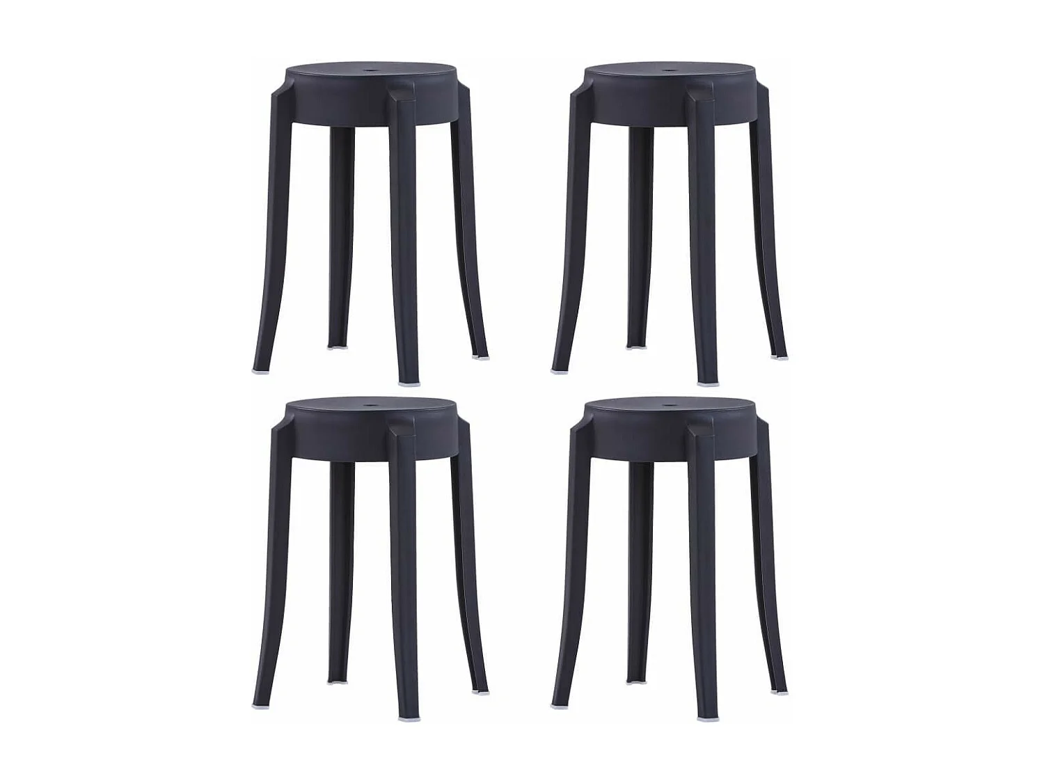 4 pcs Tabourets empilables Noir Plastique