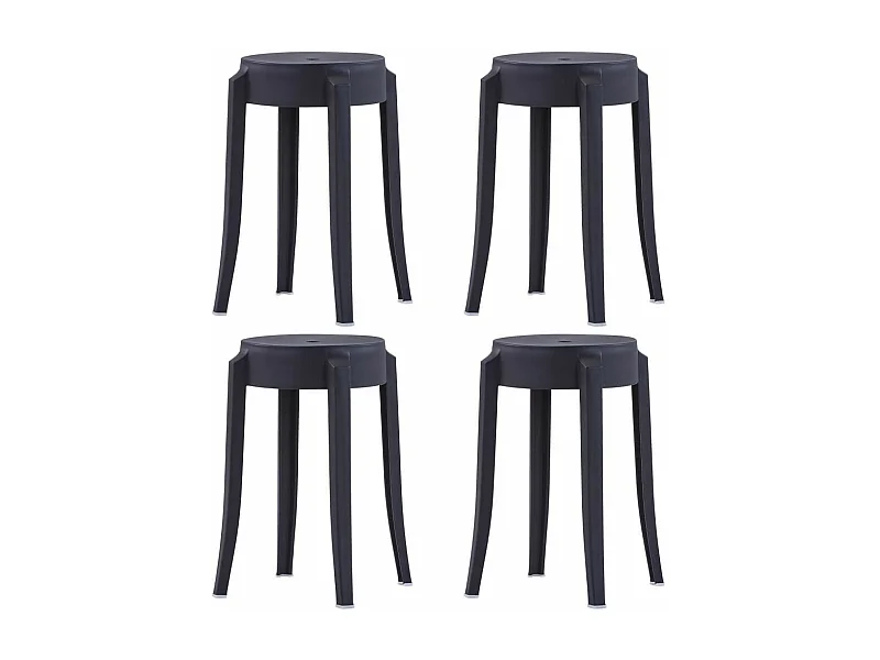 4 pcs Tabourets empilables Noir Plastique