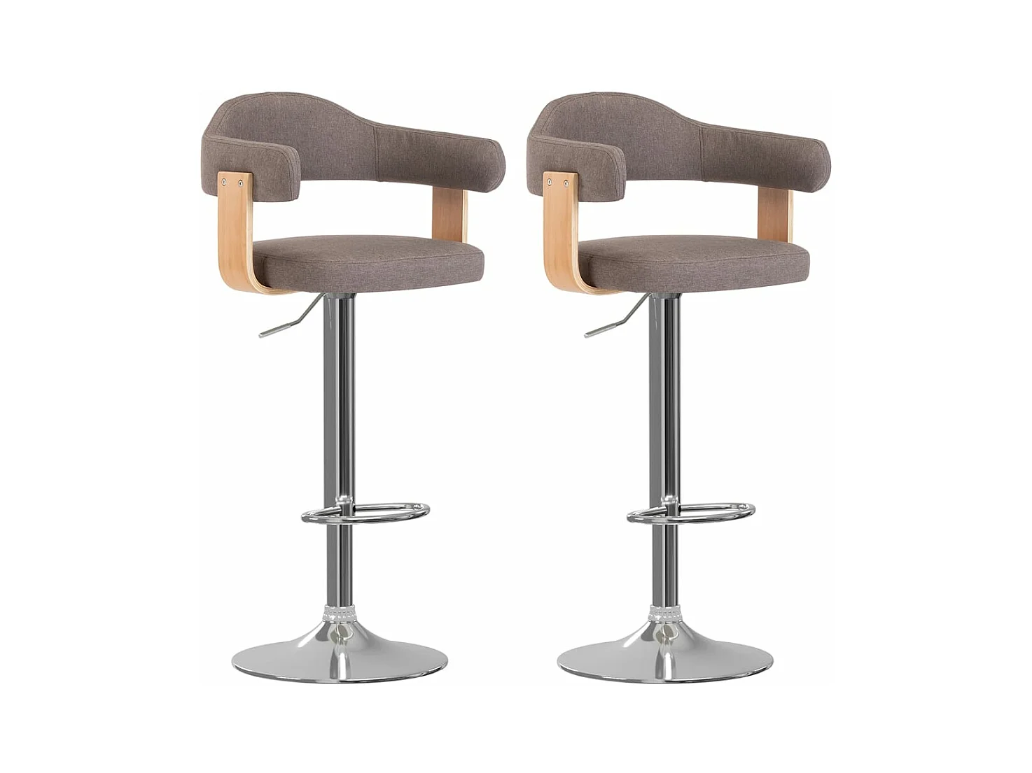Tabourets de bar 2 pcs Taupe Bois courbé et tissu 3