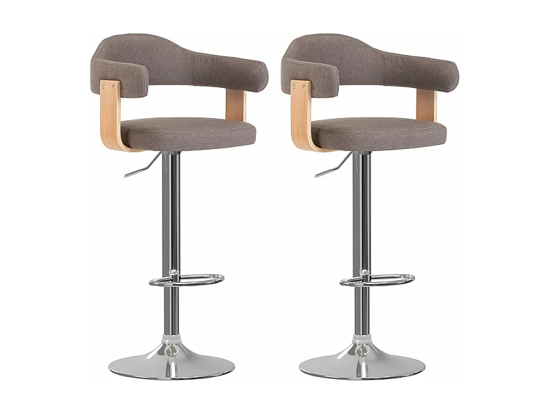 Tabourets de bar 2 pcs Taupe Bois courbé et tissu 3