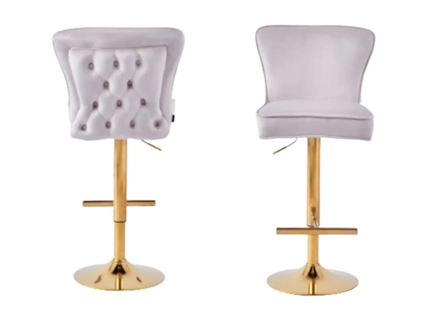 Tabouret capitonné velours et et pied doré Gaby - Lot de 2-Couleur Beige clair