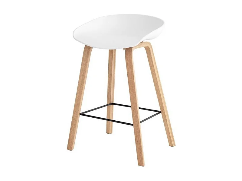 Tabouret nordique en bois de hêtre et assise blanche Korane 74.5cm