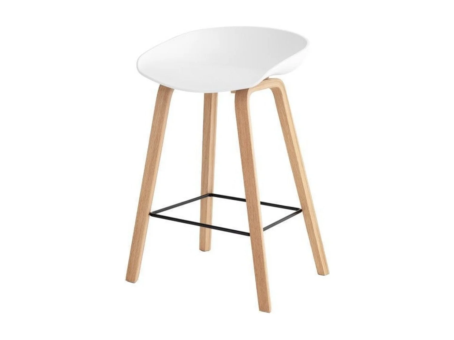 Taburete nórdico en madera de haya y asiento blanco Korane 74,5 cm