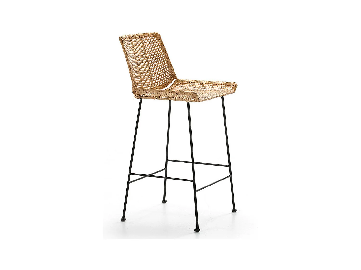 Tabouret de bar osier naturel et métal noir