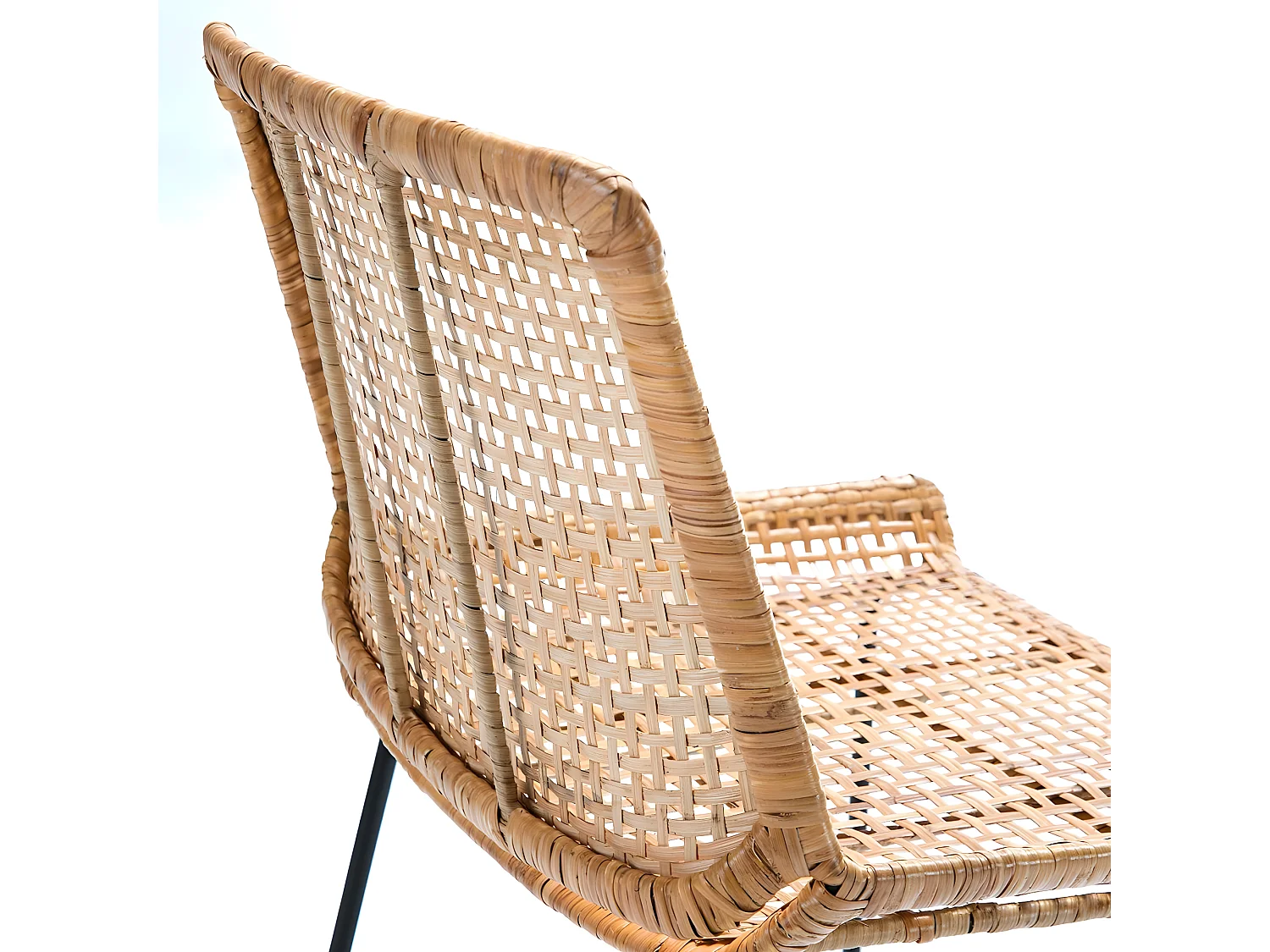 Tabouret de bar osier naturel et métal noir