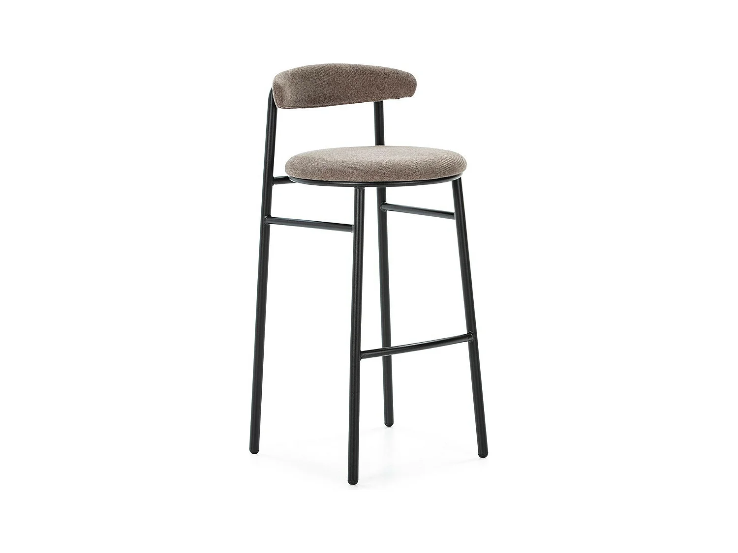 Tabouret de bar tissu gris et pieds métal noir Rava