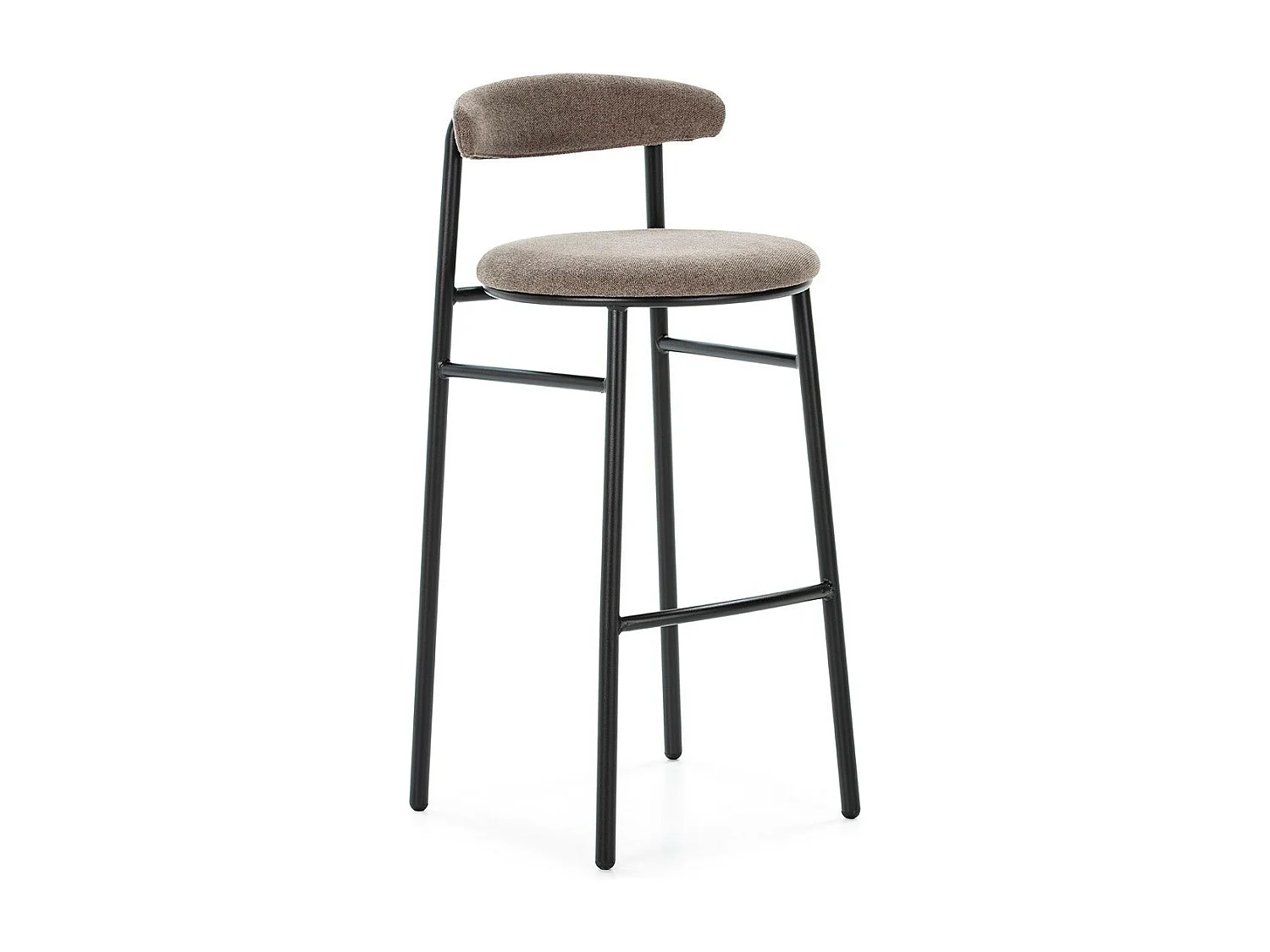 Tabouret de bar tissu gris et pieds métal noir Rava
