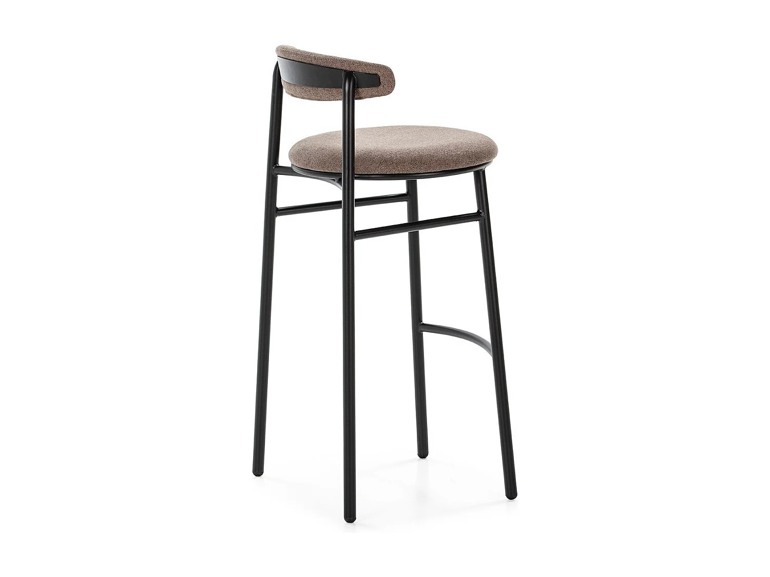 Tabouret de bar tissu gris et pieds métal noir Rava