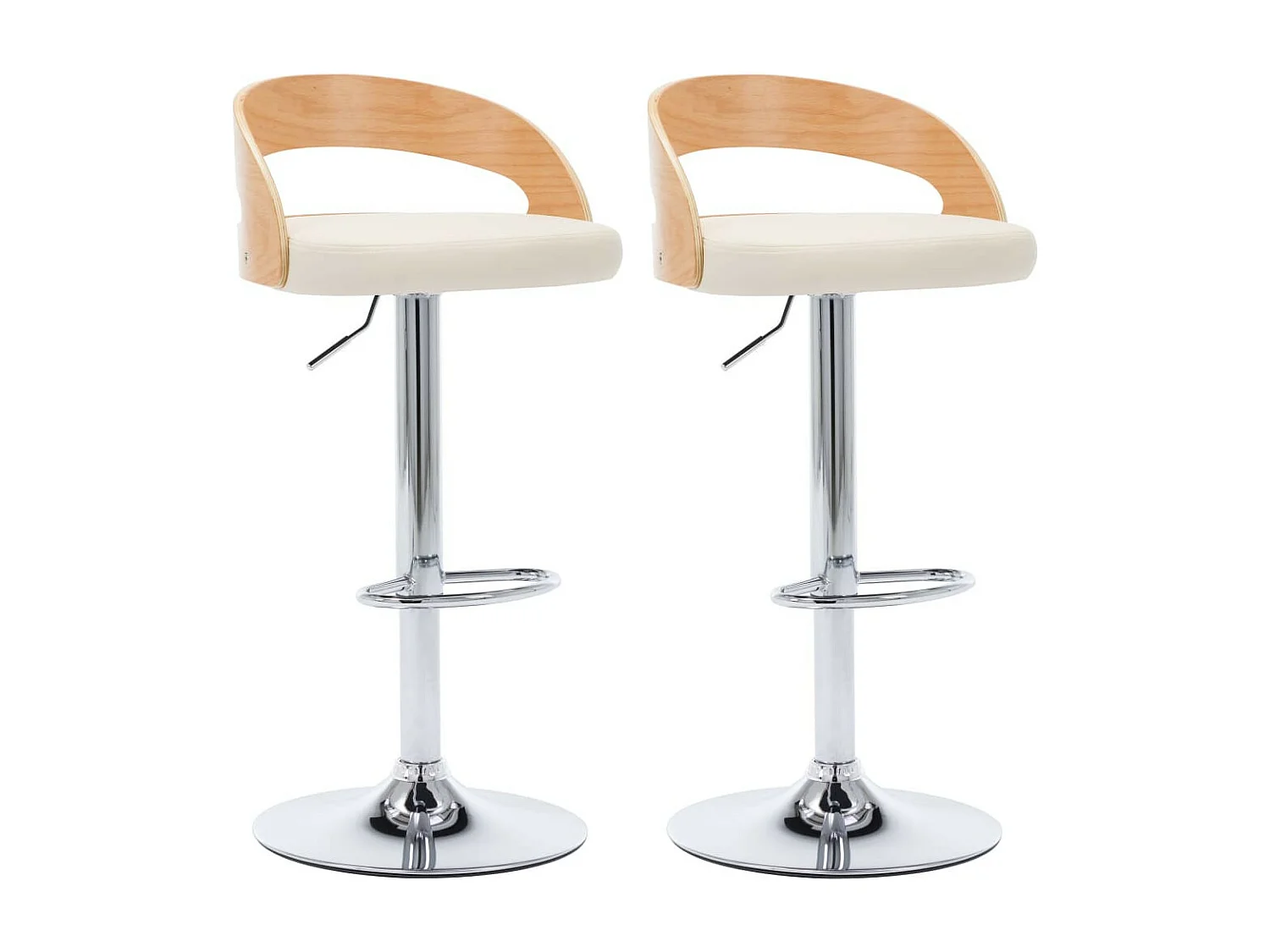 Chaise de bar bois clair et simili cuir crème Karmi - Lot de 2