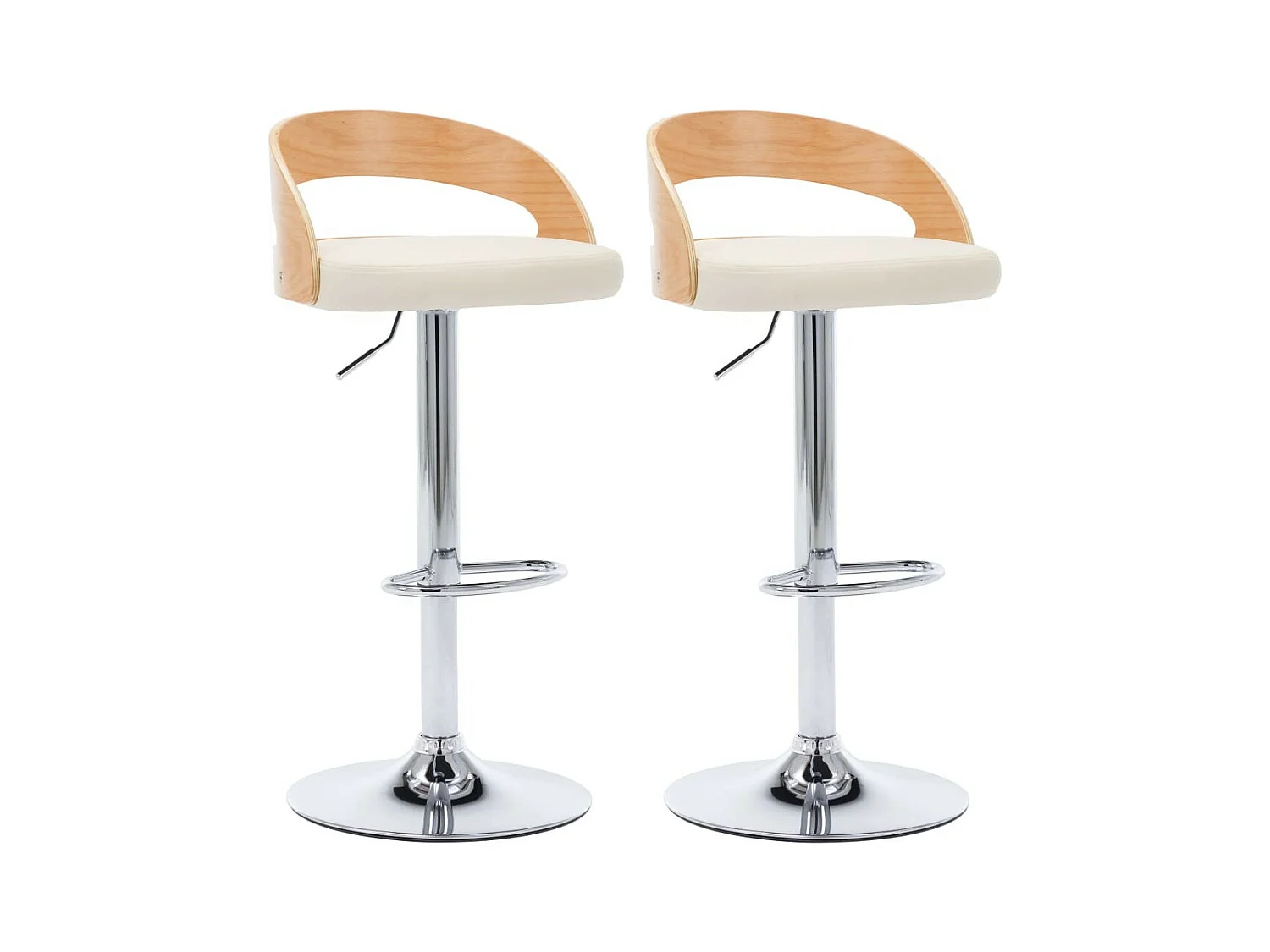 Chaise de bar bois clair et simili cuir crème Karmi - Lot de 2