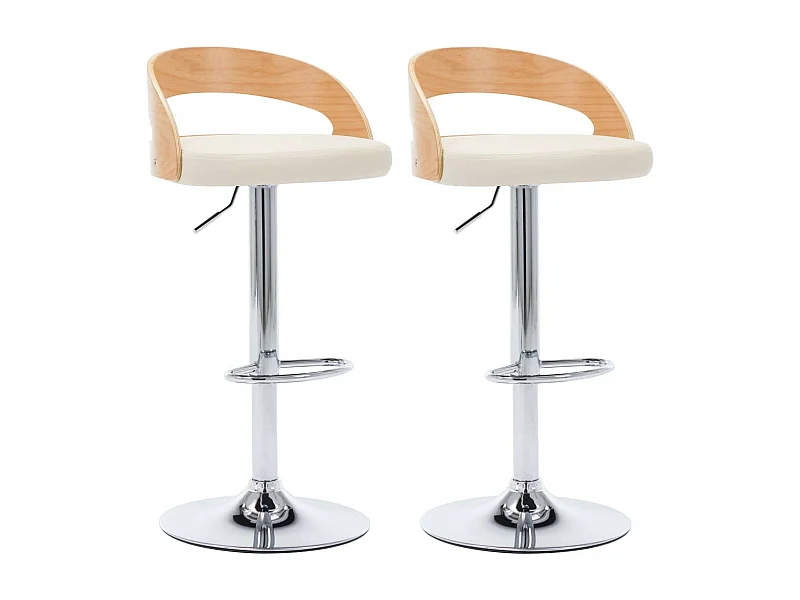 Chaise de bar bois clair et simili cuir crème Karmi - Lot de 2