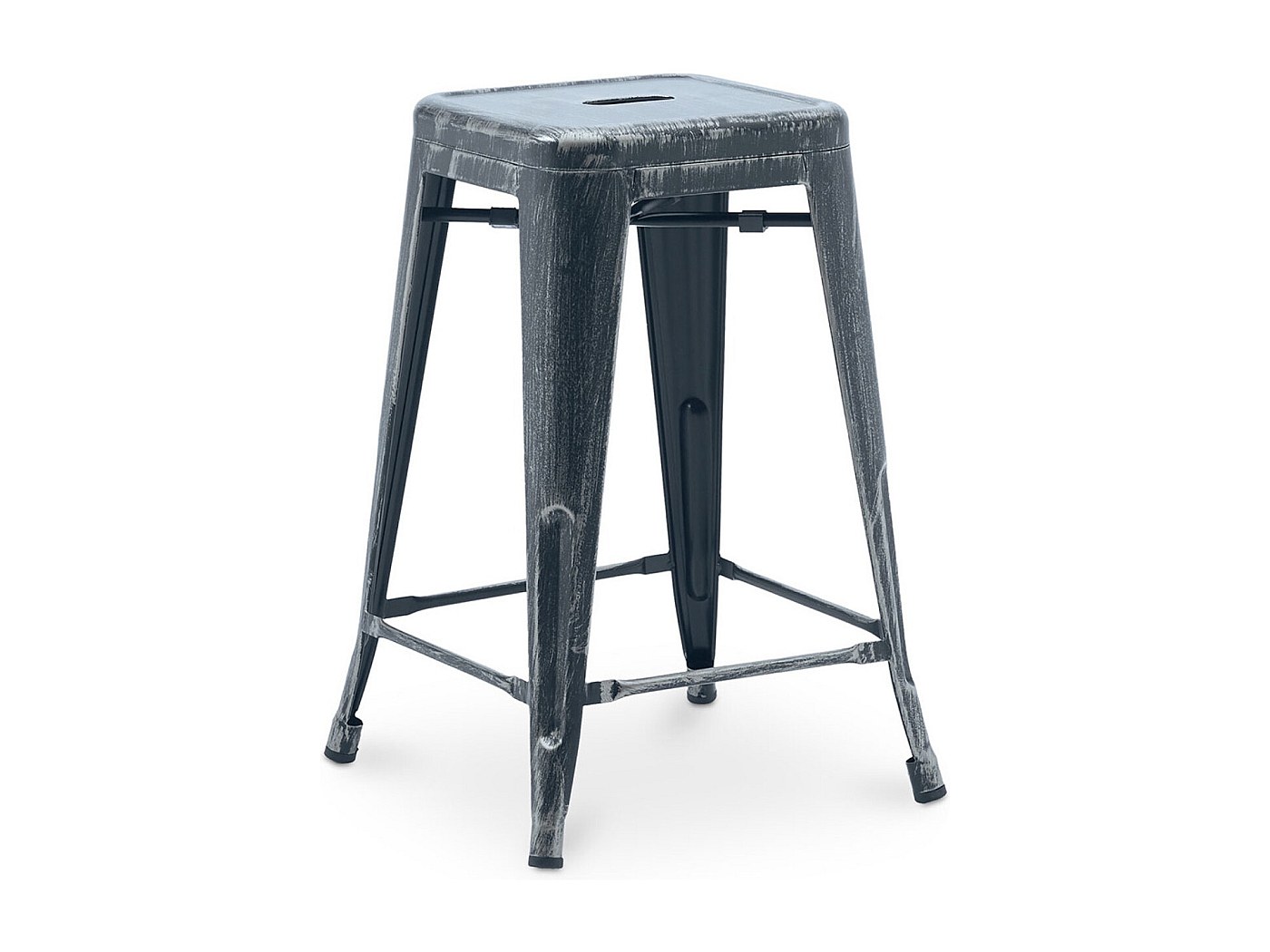 Lot de 4 petits tabourets en métal noir et bois foncé