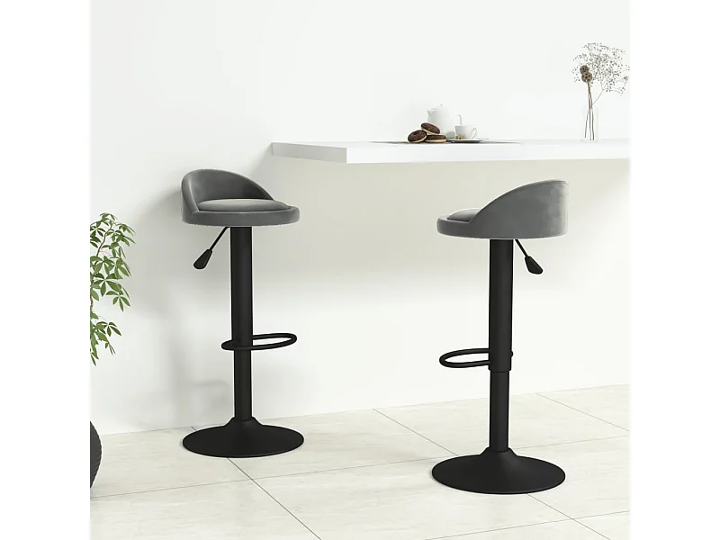 Tabourets de bar 2 pcs Gris foncé Velours 14