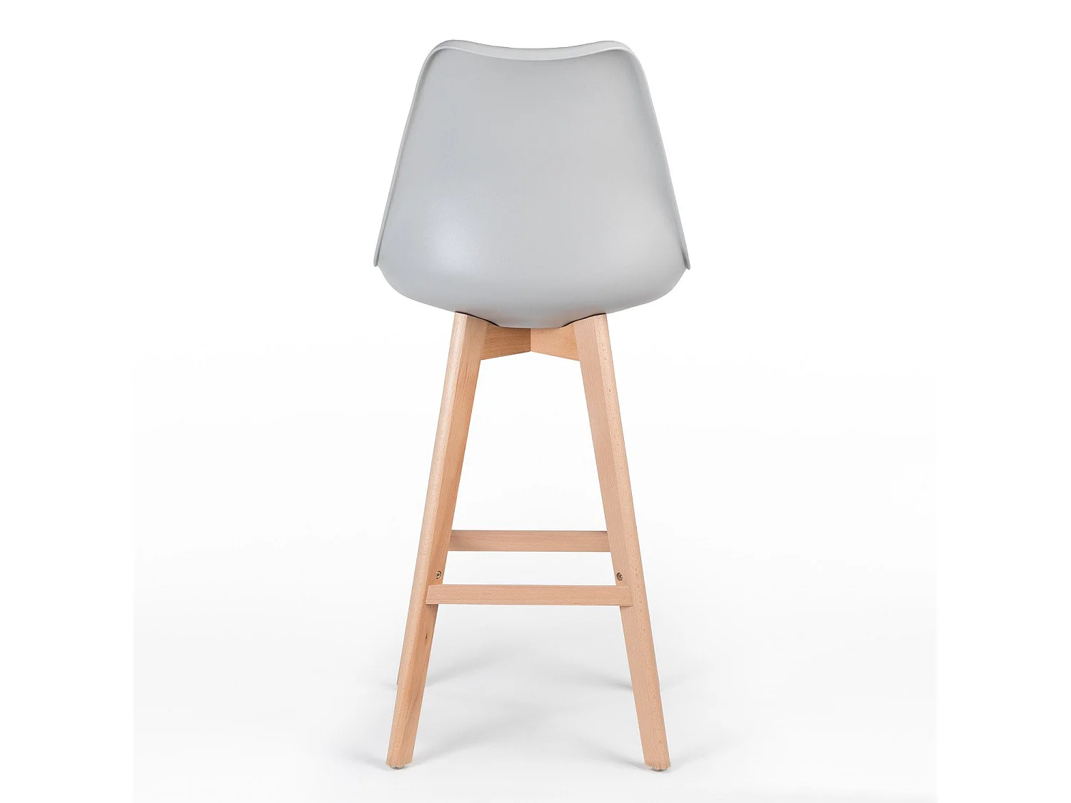 Taburete alto nórdico con cojín polipiel gris claro y patas de haya clara Tula 76 cm