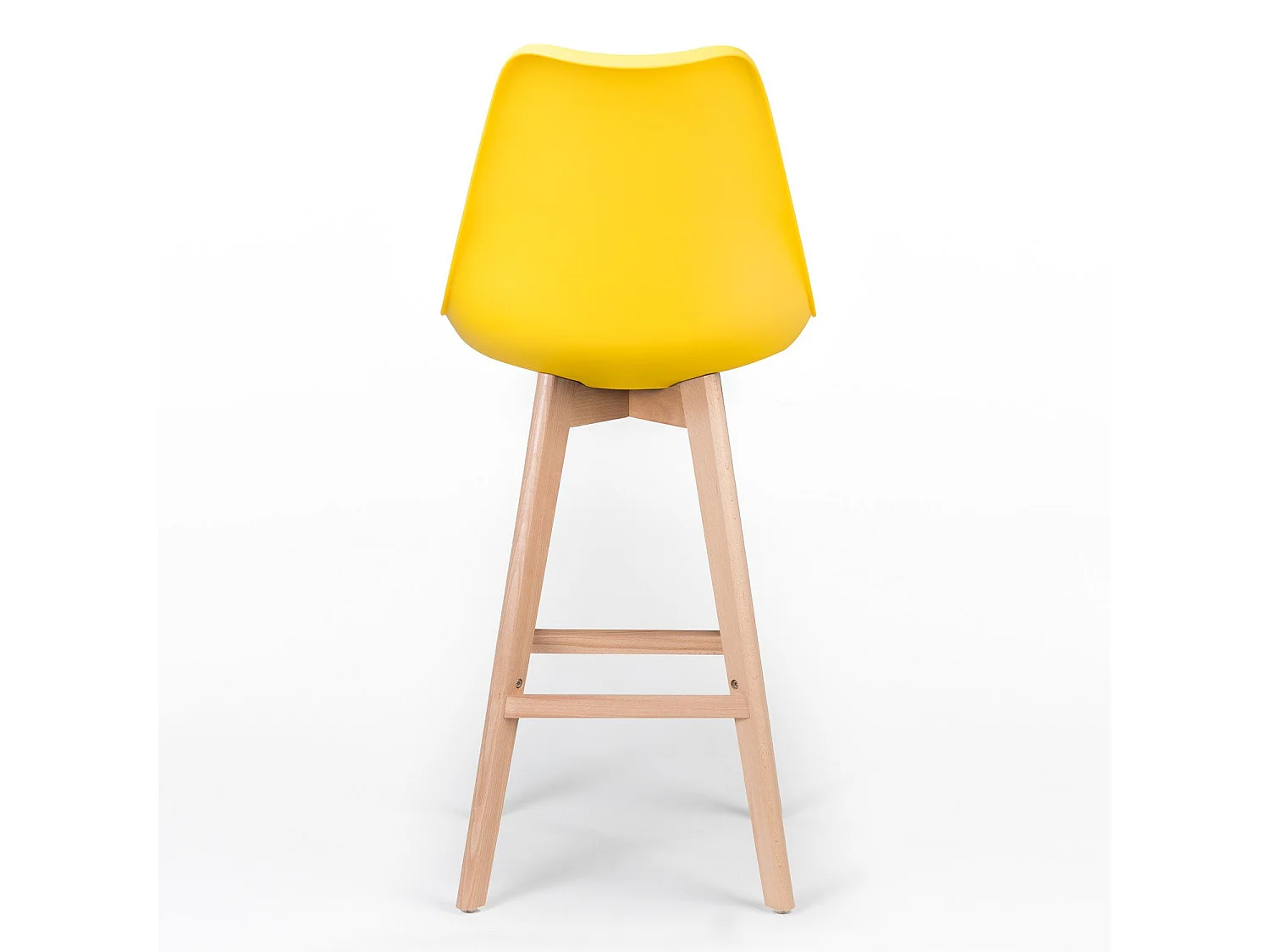 Taburete alto nórdico con cojín de piel sintética amarillo limón y patas de haya clara Tula 76 cm