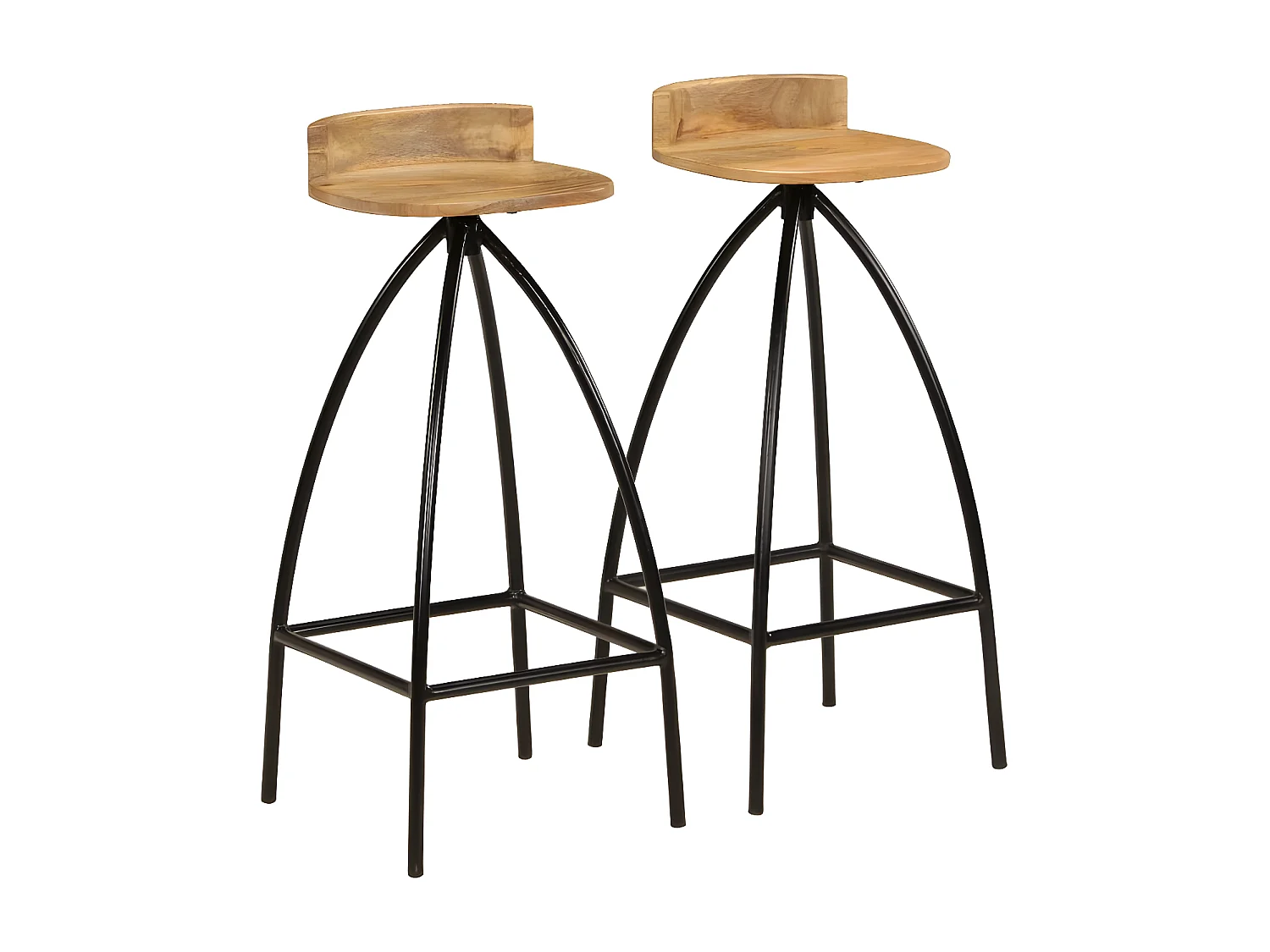 chaise de bar manguier massif clair et pieds métal noir Ive - Lot de 2