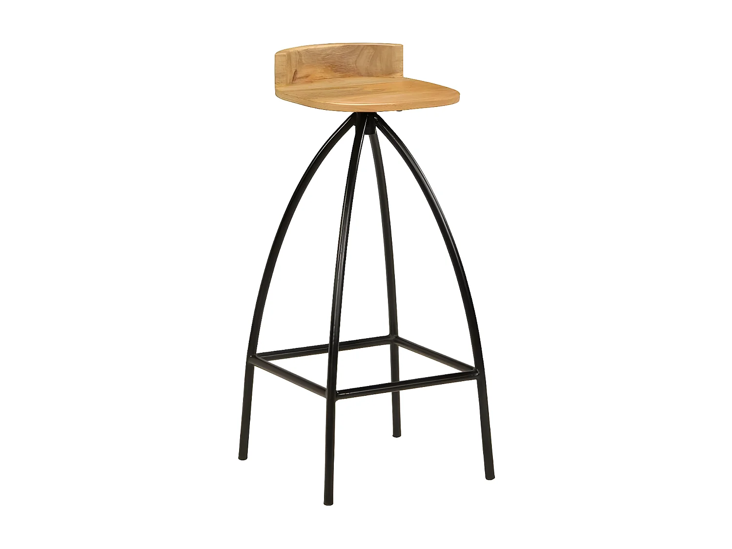 chaise de bar manguier massif clair et pieds métal noir Ive - Lot de 2