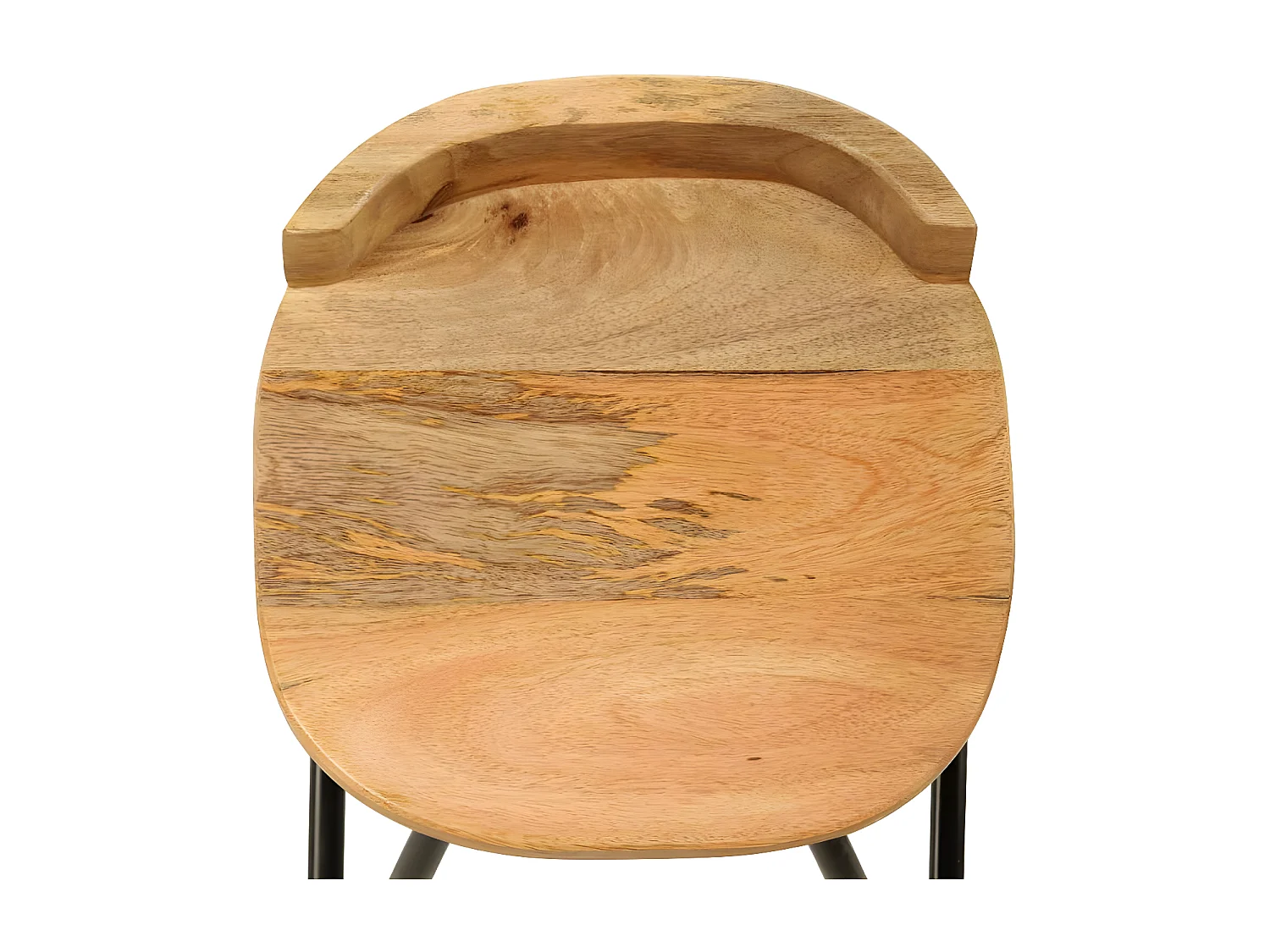 chaise de bar manguier massif clair et pieds métal noir Ive - Lot de 2