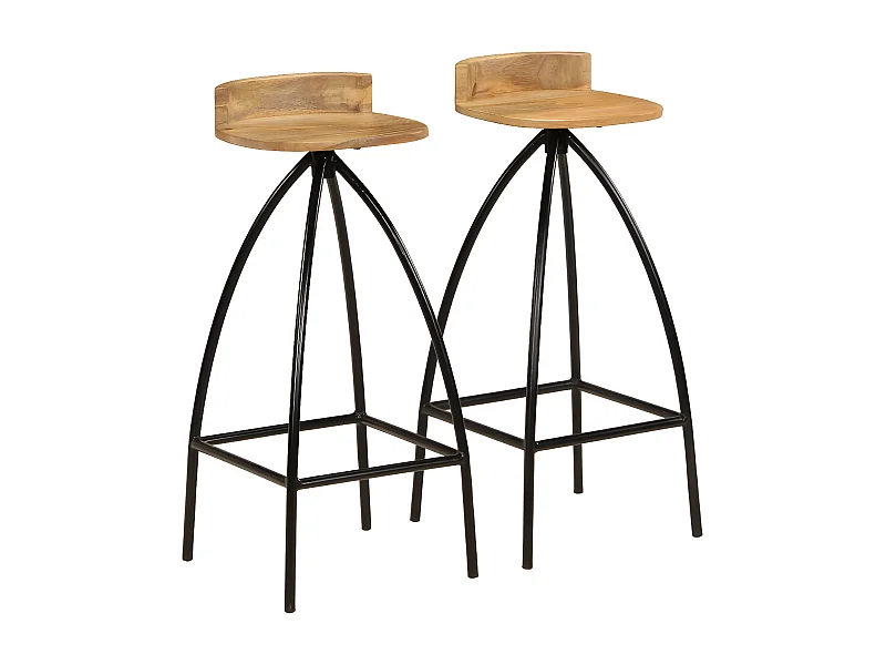 chaise de bar manguier massif clair et pieds métal noir Ive - Lot de 2