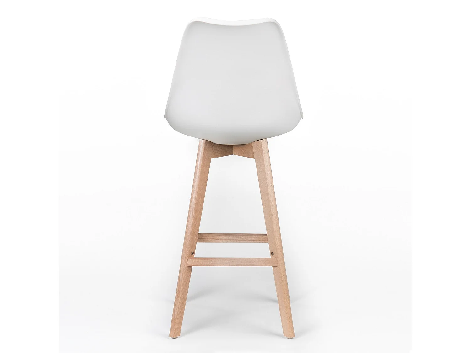 Taburete alto nórdico con cojín símil piel blanco y patas de haya clara Tula 76 cm