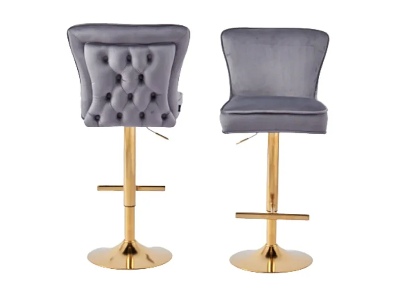 Tabouret capitonné velours et et pied doré Gaby - Lot de 2-Couleur Gris foncé