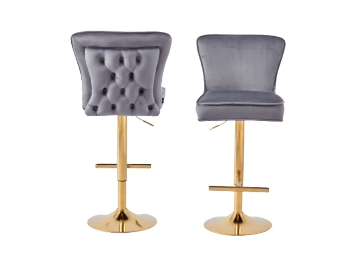 Tabouret capitonné velours et et pied doré Gaby - Lot de 2-Couleur Gris foncé