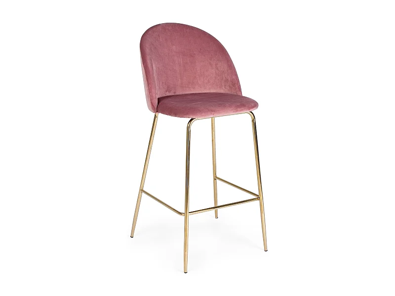 Tabouret de bar en velours rose et pieds acier Cam - Lot de 2