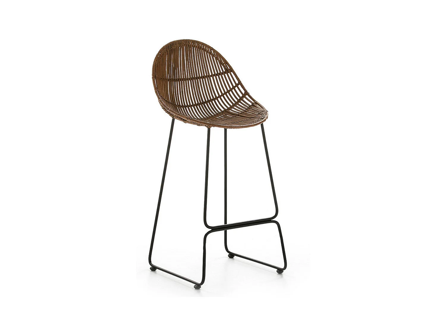 Chaise de bar osier naturel et métal noir