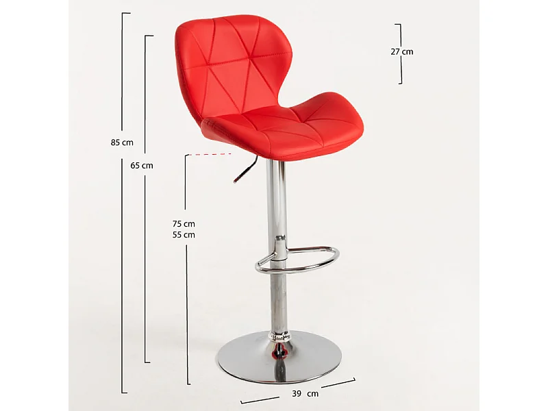 Tabouret confortable simili cuir capitonné rouge Joy - Lot de 2