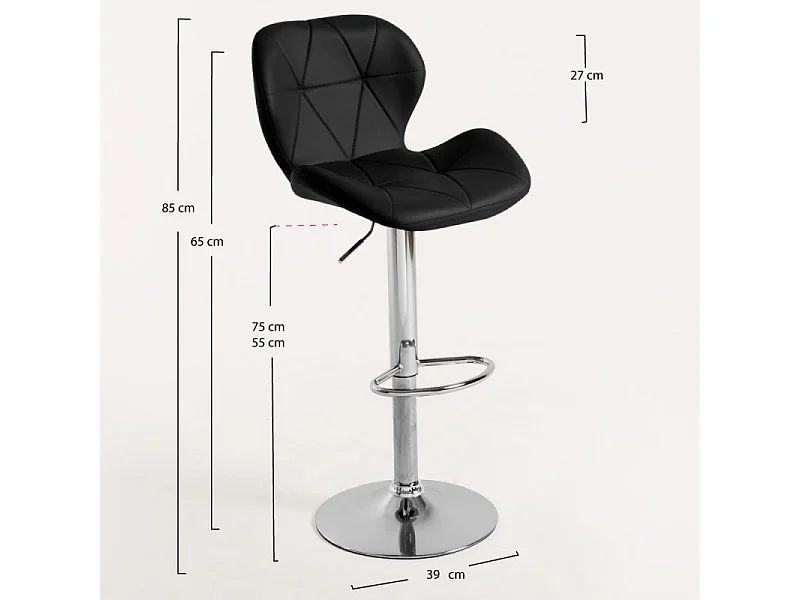 Tabouret confortable simili cuir capitonné noir Joy - Lot de 2